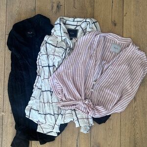 Rails Three-Piece Button-Front Shirt Set — Pink Stripe, White Grid, Black